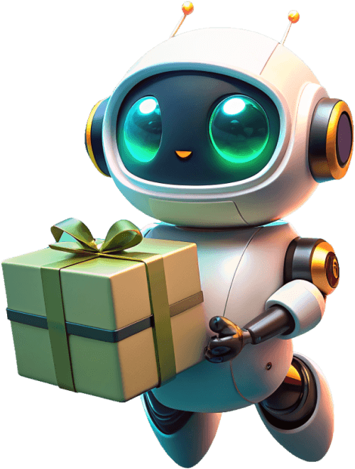 Roboter mit Geschenk in den Armen